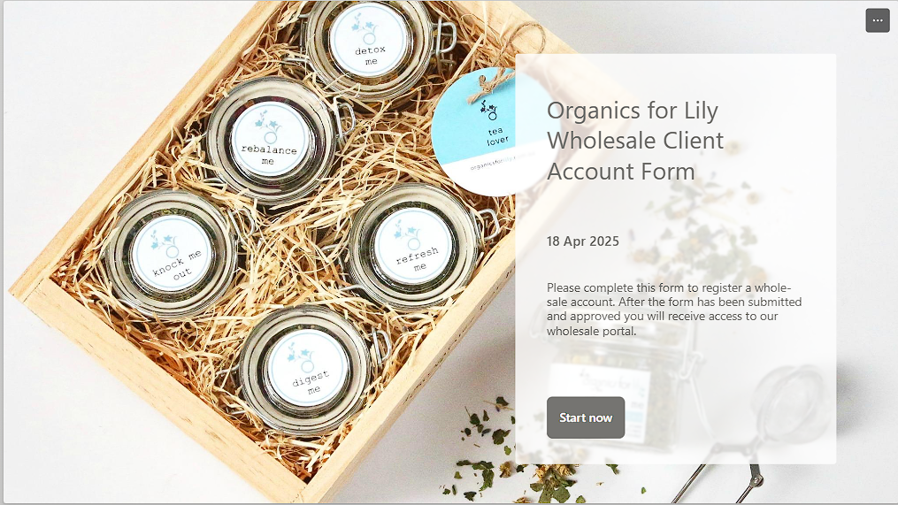 wholesale account sign-up form landing page.